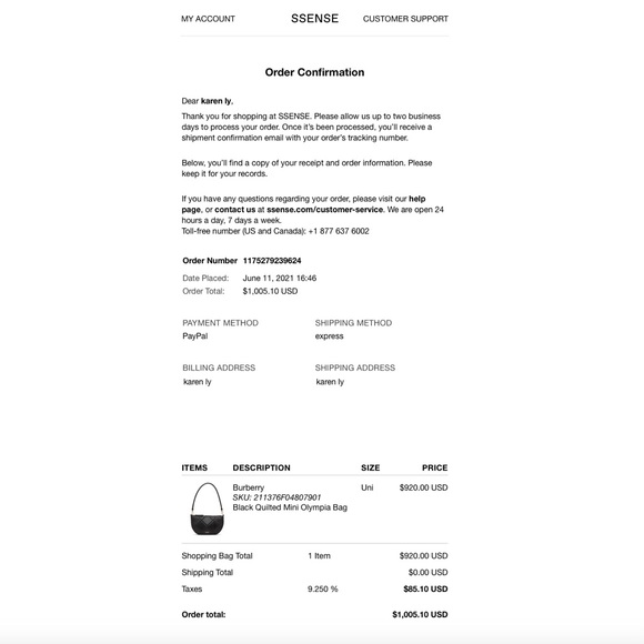 Burberry Black Quilted Mini Olympia Bag - Picture 7 of 7